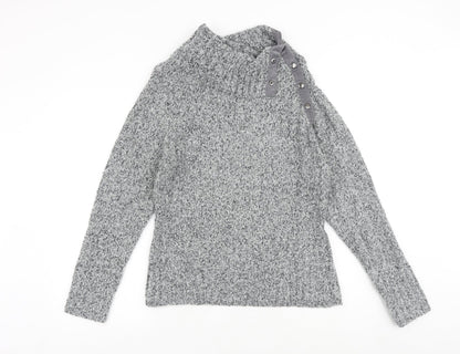 M&Co Womens Grey High Neck Polyurethane Pullover Jumper Size L