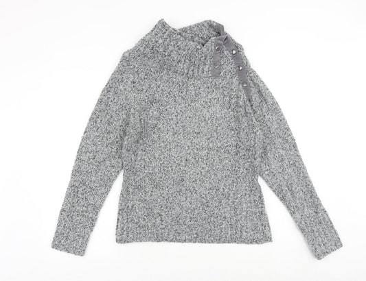 M&Co Womens Grey High Neck Polyurethane Pullover Jumper Size L