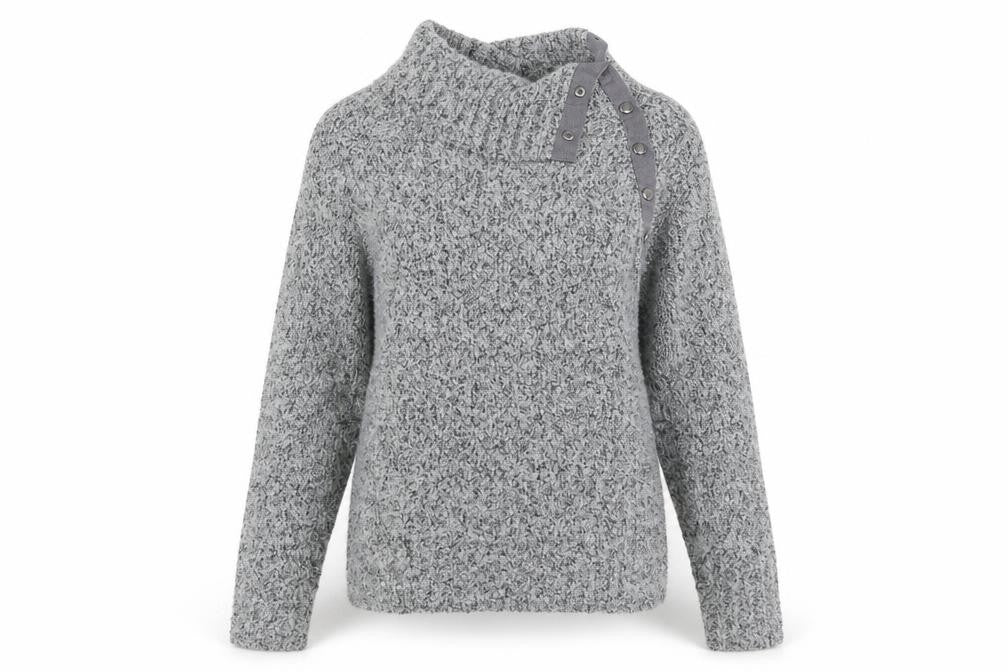 M&Co Womens Grey High Neck Polyurethane Pullover Jumper Size L
