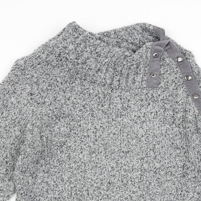 M&Co Womens Grey High Neck Polyurethane Pullover Jumper Size L