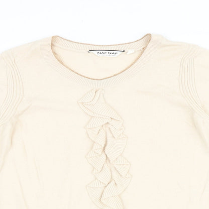 NAF NAF Womens Beige Round Neck Polyester Pullover Jumper Size S