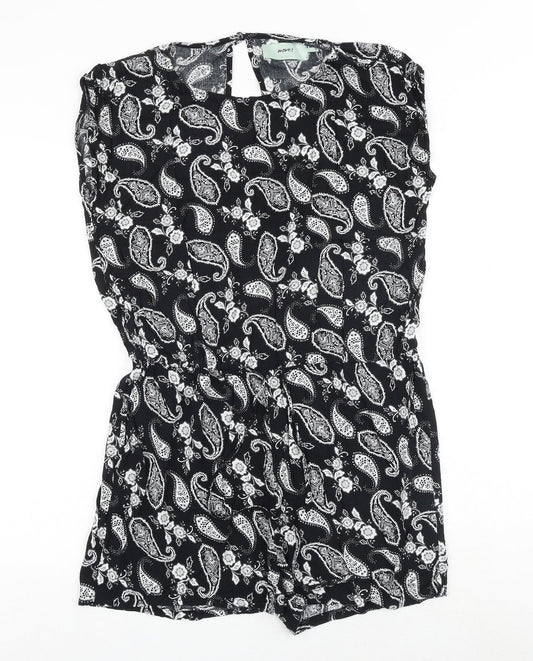 Moves Womens Black Paisley Polyester Playsuit One-Piece Size 10 Button - Cut Out Back Detail