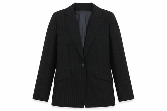 Klass Womens Black Pinstripe Polyester Jacket Suit Jacket Size 12