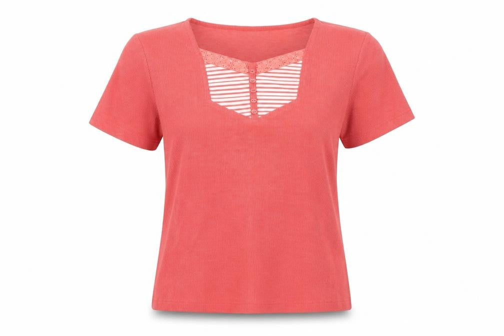 Bonmarché Womens Pink Striped Cotton Basic Blouse Size S Square Neck