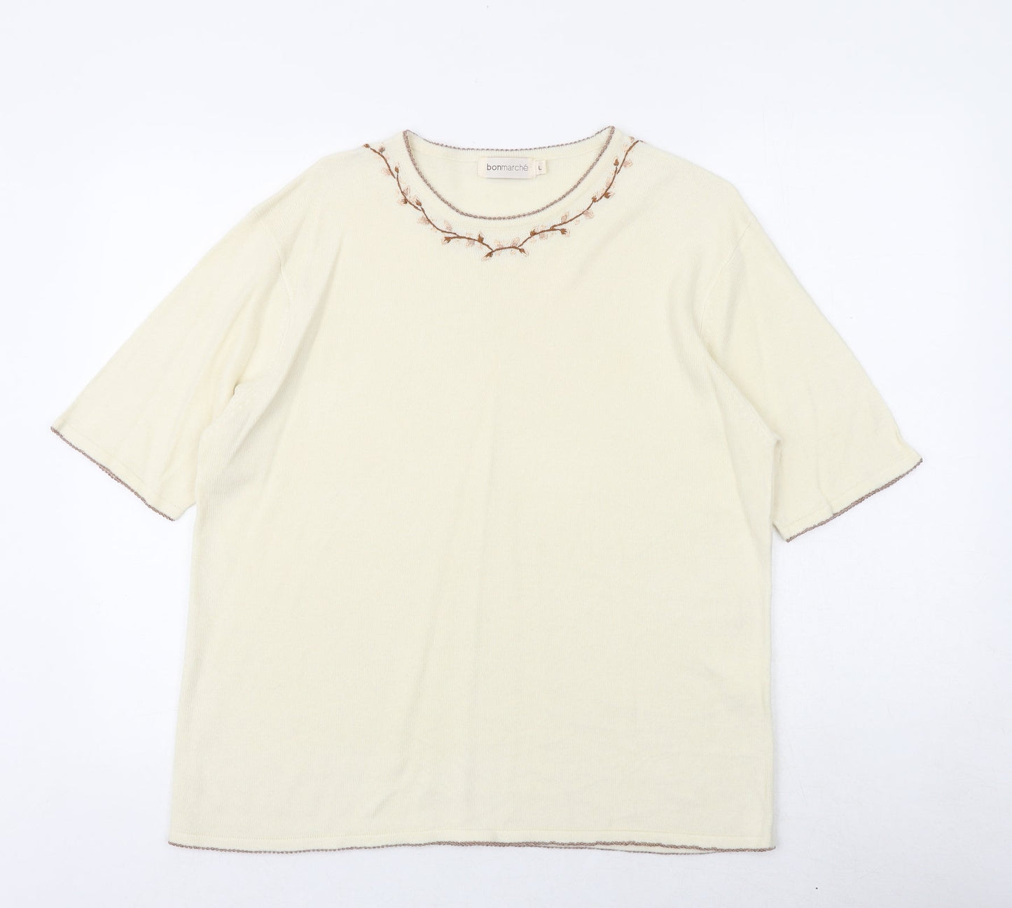 Bonmarché Womens Ivory Round Neck Acrylic Pullover Jumper Size XL