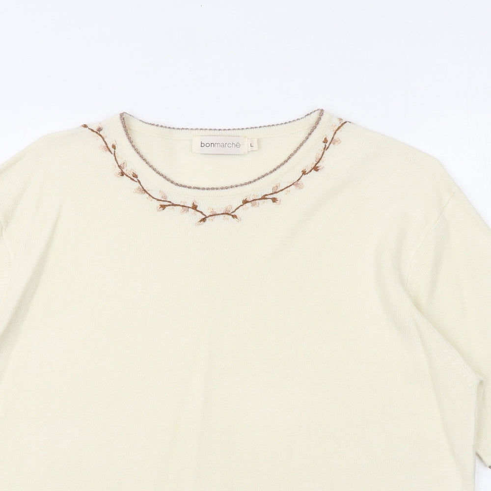 Bonmarché Womens Ivory Round Neck Acrylic Pullover Jumper Size XL