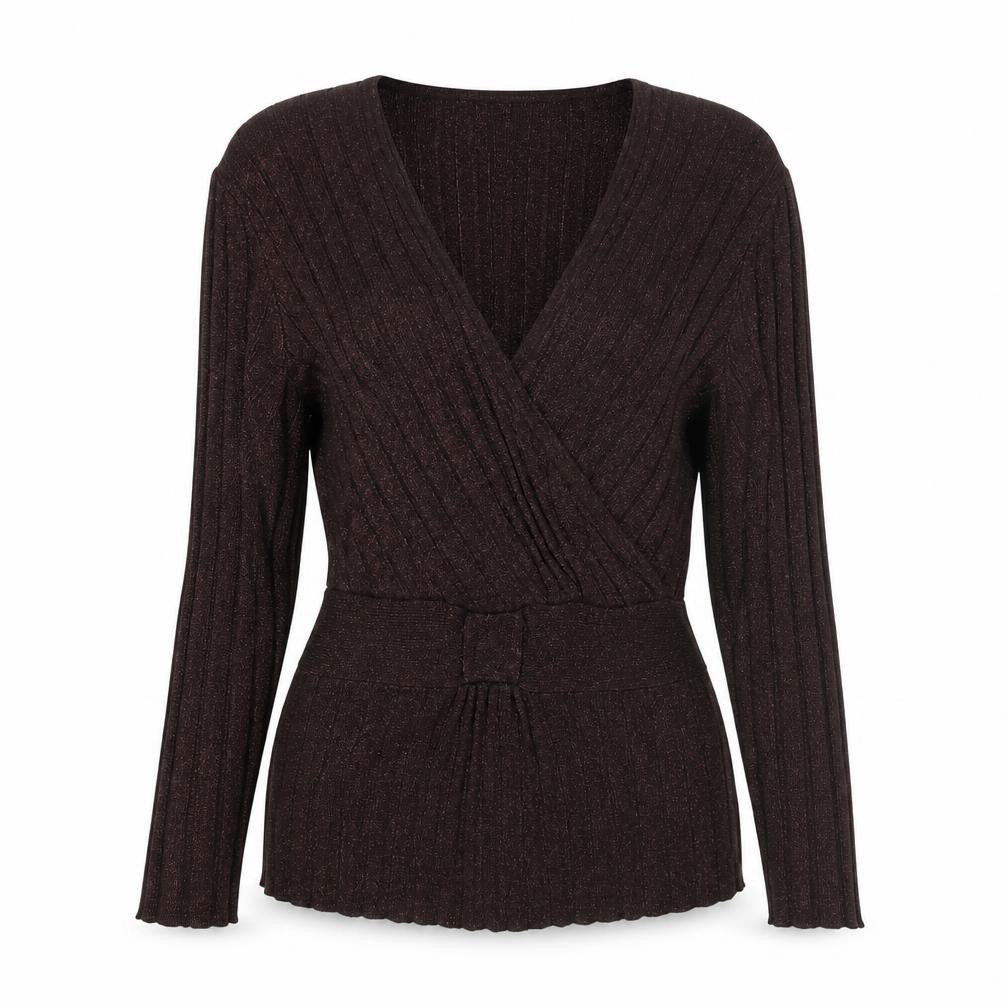 Klass Womens Brown V-Neck Viscose Pullover Jumper Size L