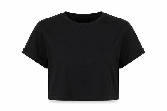 PRETTYLITTLETHING Womens Black Cotton Cropped T-Shirt Size 4 Round Neck
