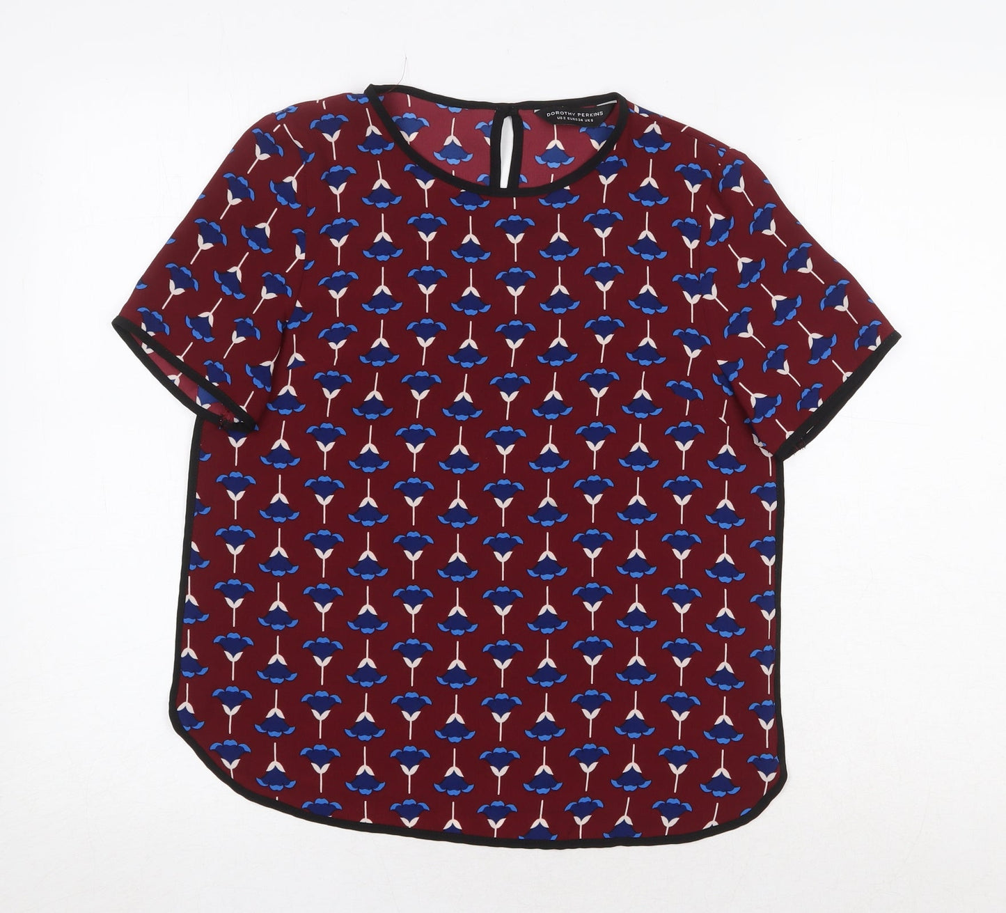 Dorothy Perkins Womens Red Geometric Polyester Basic Blouse Size 6 Round Neck