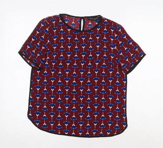 Dorothy Perkins Womens Red Geometric Polyester Basic Blouse Size 6 Round Neck