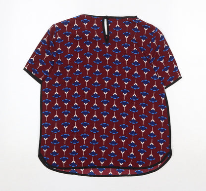 Dorothy Perkins Womens Red Geometric Polyester Basic Blouse Size 6 Round Neck