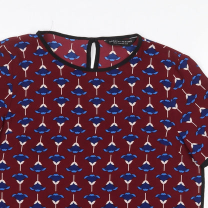 Dorothy Perkins Womens Red Geometric Polyester Basic Blouse Size 6 Round Neck