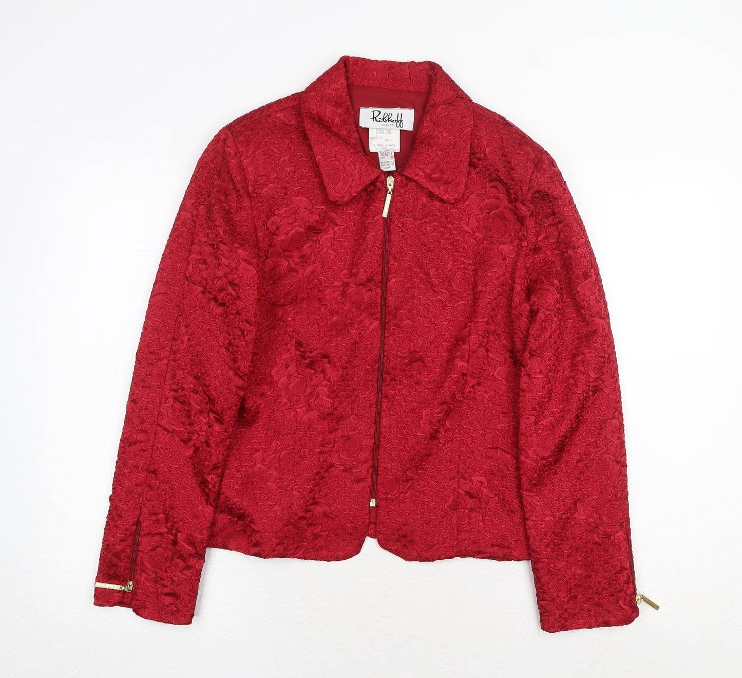 Rikkoff Womens Red Geometric Jacket Size 10 Zip