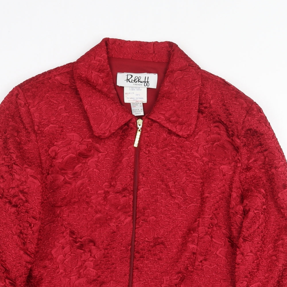 Rikkoff Womens Red Geometric Jacket Size 10 Zip