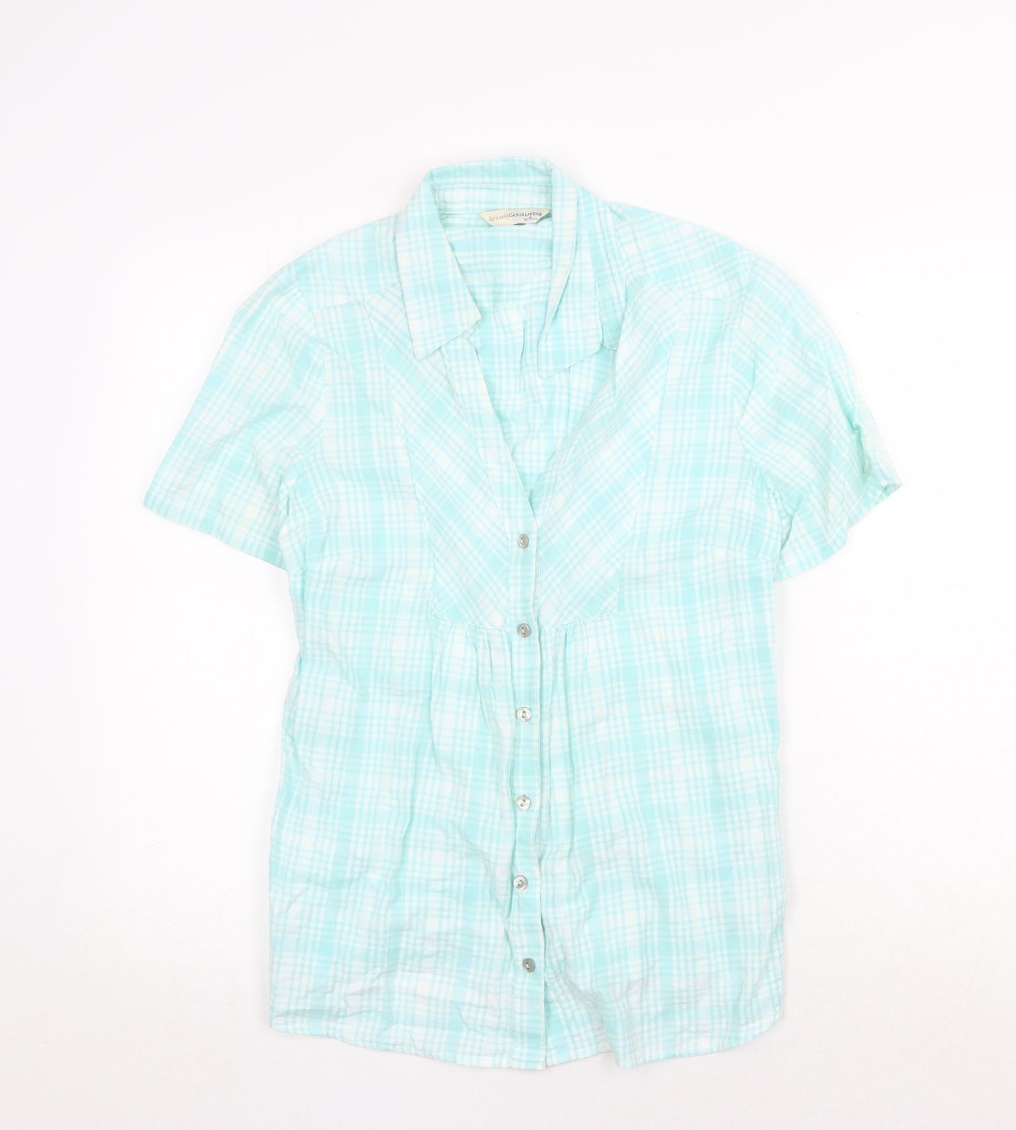 BHS Womens Green Geometric 100% Cotton Basic Button-Up Size 14 Collared