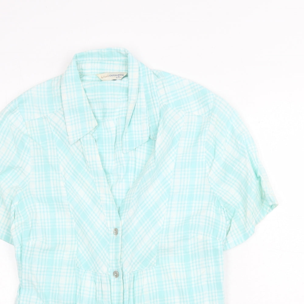 BHS Womens Green Geometric 100% Cotton Basic Button-Up Size 14 Collared