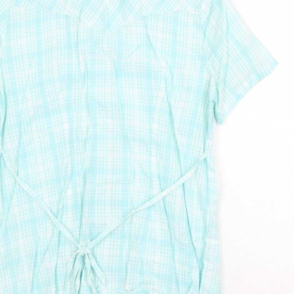 BHS Womens Green Geometric 100% Cotton Basic Button-Up Size 14 Collared