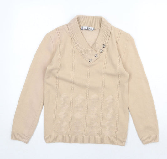 Pure & Natural Womens Beige V-Neck Acrylic Pullover Jumper Size S
