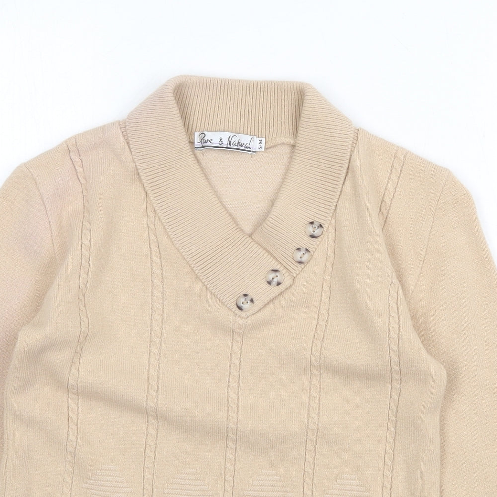 Pure & Natural Womens Beige V-Neck Acrylic Pullover Jumper Size S