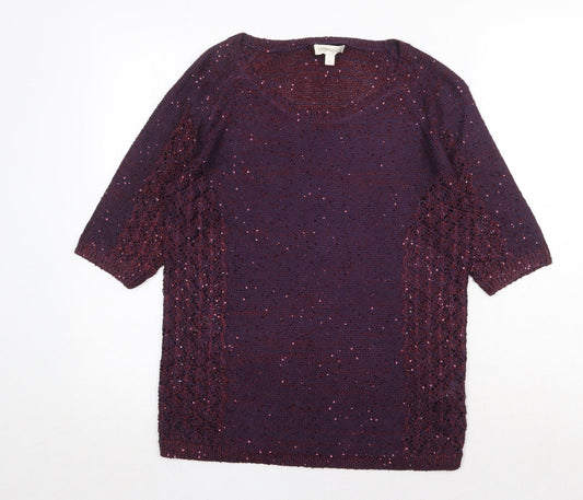 Monsoon Womens Purple Scoop Neck Viscose Pullover Jumper Size S