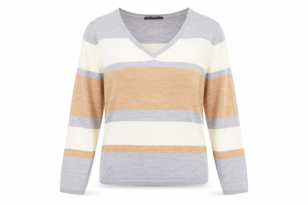 Marks & Spencer Womens Multicoloured V-Neck Striped Acrylic Pullover Jumper Size 8