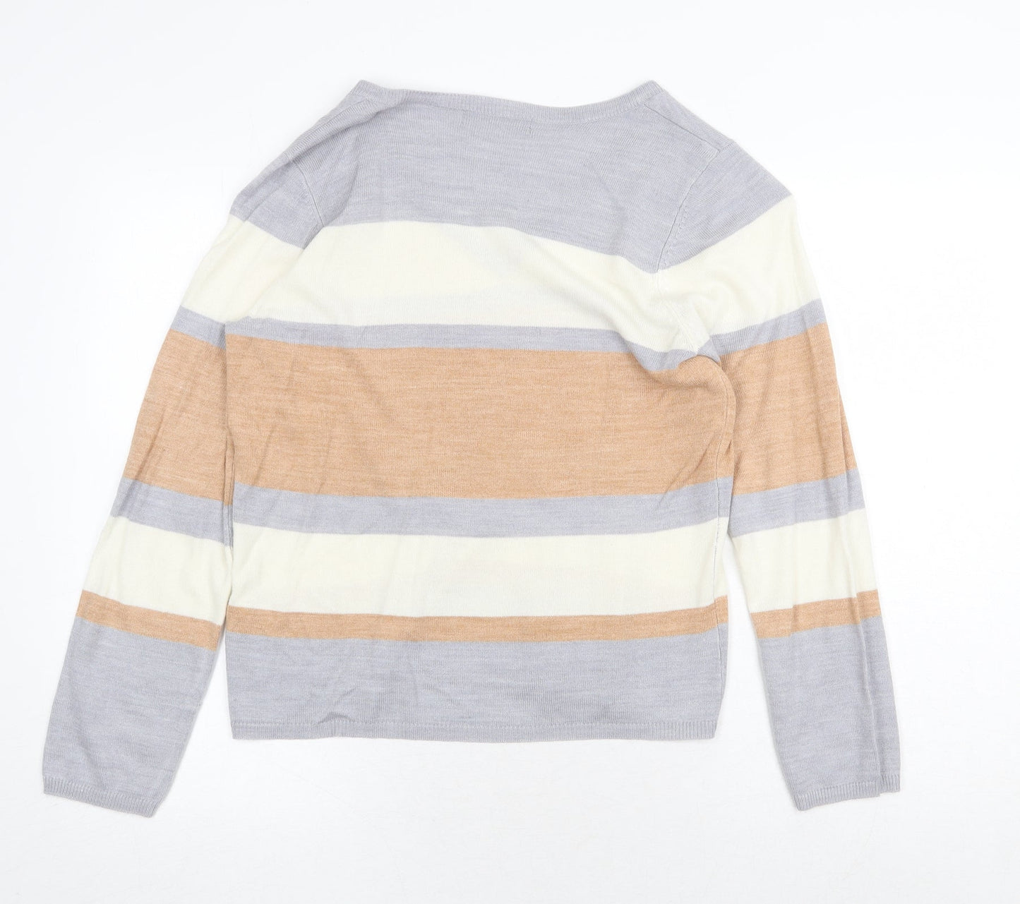 Marks and Spencer Womens Multicoloured V-Neck Striped Acrylic Pullover Jumper Size 8