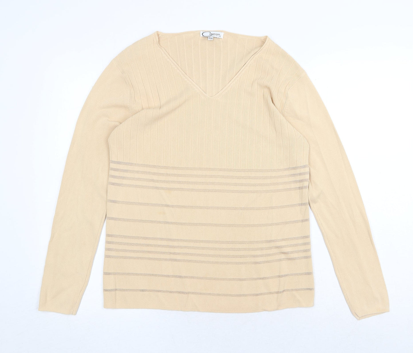 Casamia Womens Beige V-Neck Acrylic Pullover Jumper Size S
