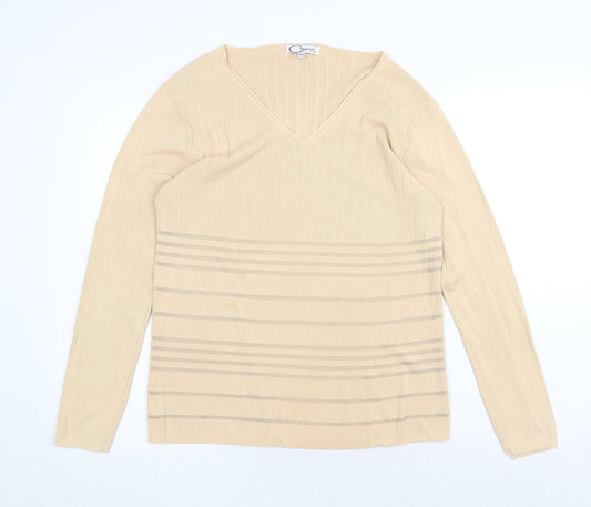 Casamia Womens Beige V-Neck Acrylic Pullover Jumper Size S