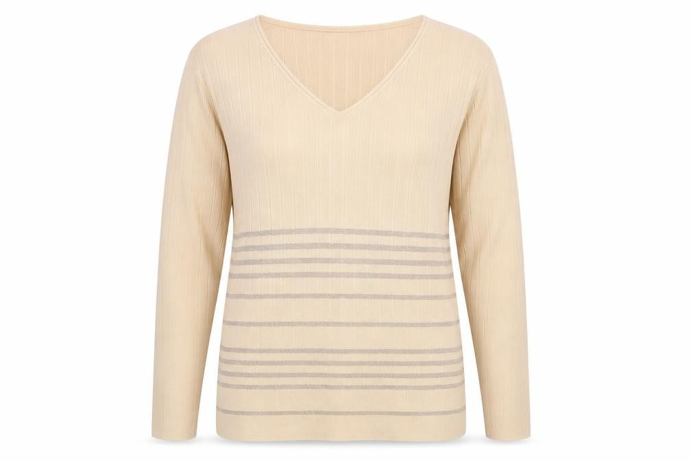 Casamia Womens Beige V-Neck Acrylic Pullover Jumper Size S