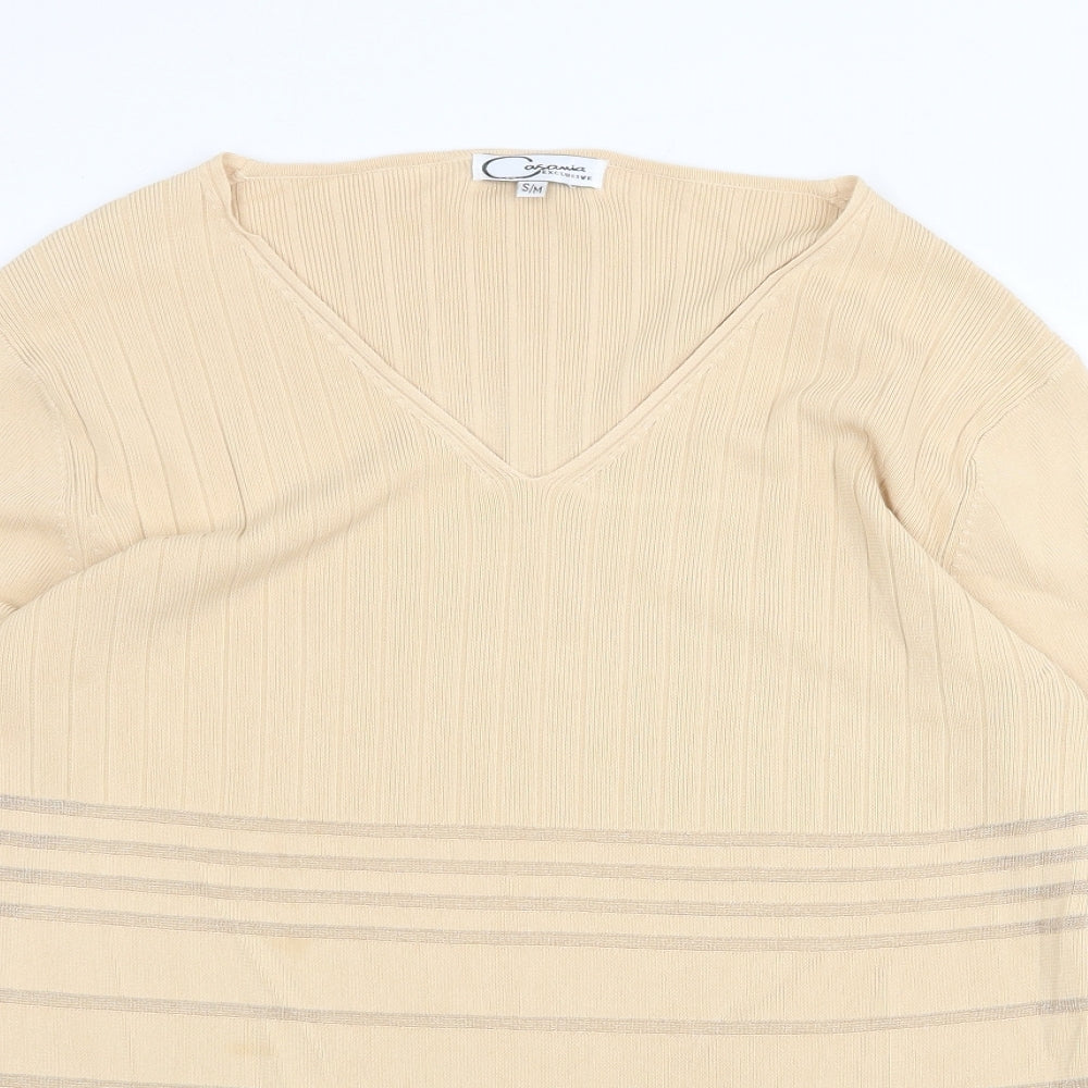 Casamia Womens Beige V-Neck Acrylic Pullover Jumper Size S