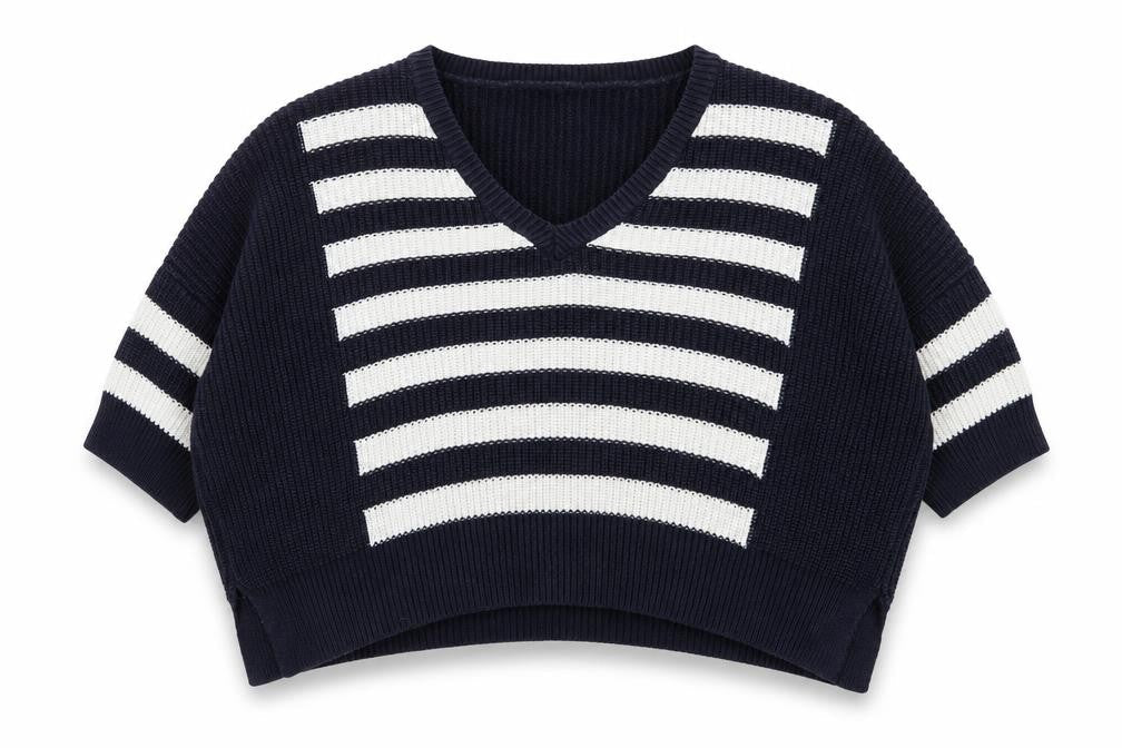 River Island Womens Blue V-Neck Striped Cotton Pullover Jumper Size 10