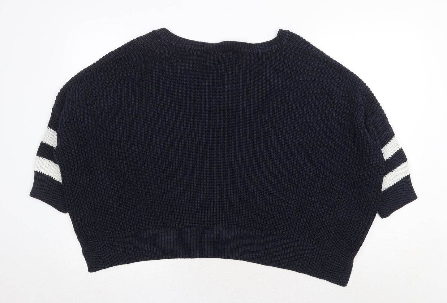 River Island Womens Blue V-Neck Striped Cotton Pullover Jumper Size 10