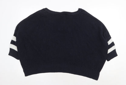 River Island Womens Blue V-Neck Striped Cotton Pullover Jumper Size 10