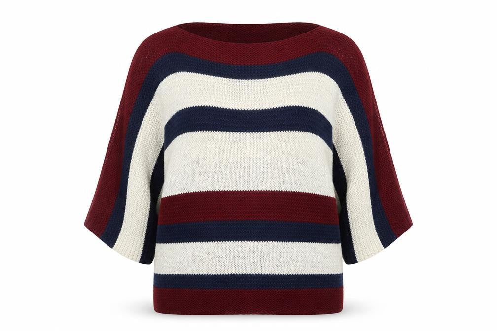 Bassini Womens Multicoloured Round Neck Striped Acrylic Pullover Jumper Size S