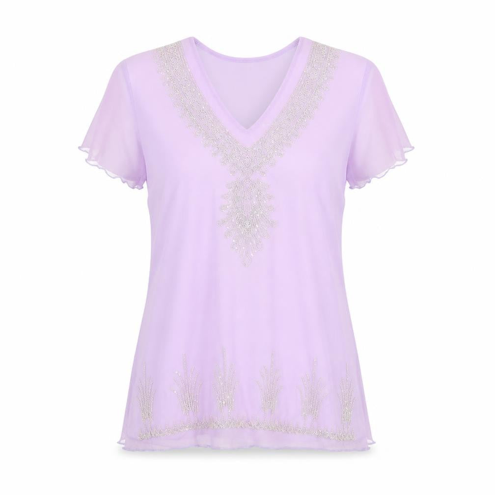 Classics Womens Purple Polyamide Basic T-Shirt Size 14 V-Neck