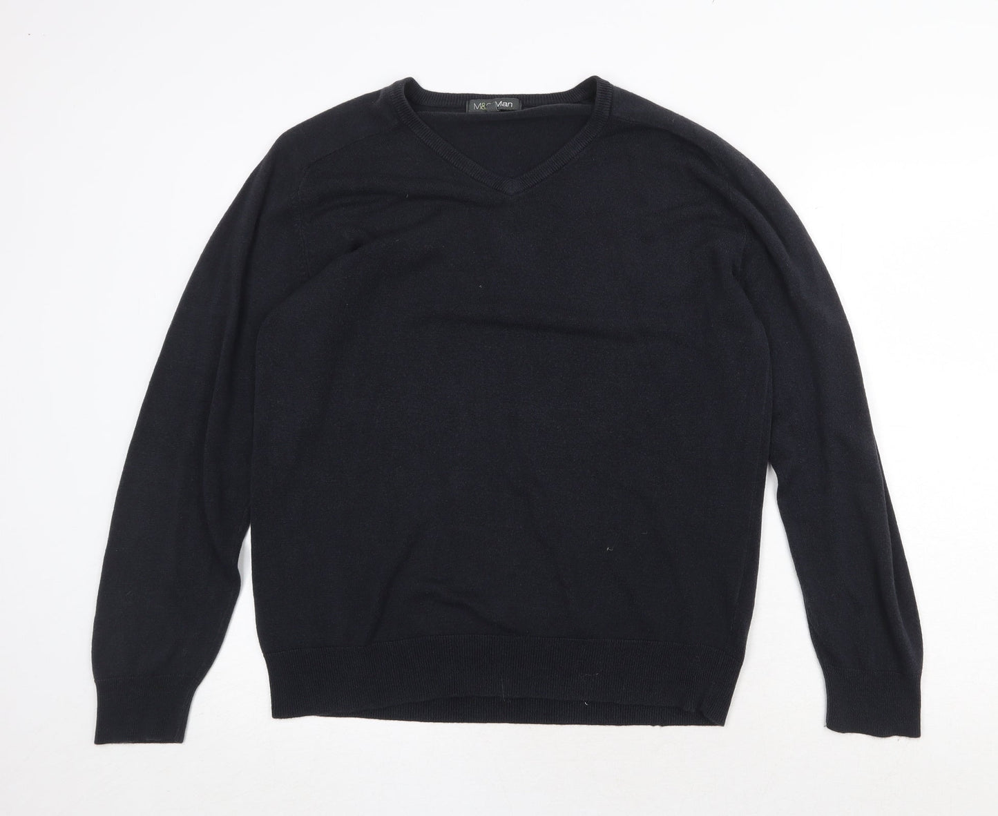 Marks and Spencer Womens Blue V-Neck Acrylic Pullover Jumper Size L