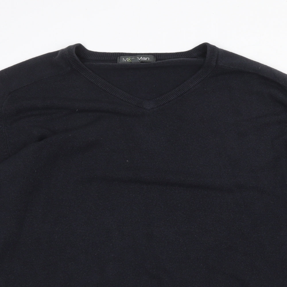 Marks and Spencer Womens Blue V-Neck Acrylic Pullover Jumper Size L