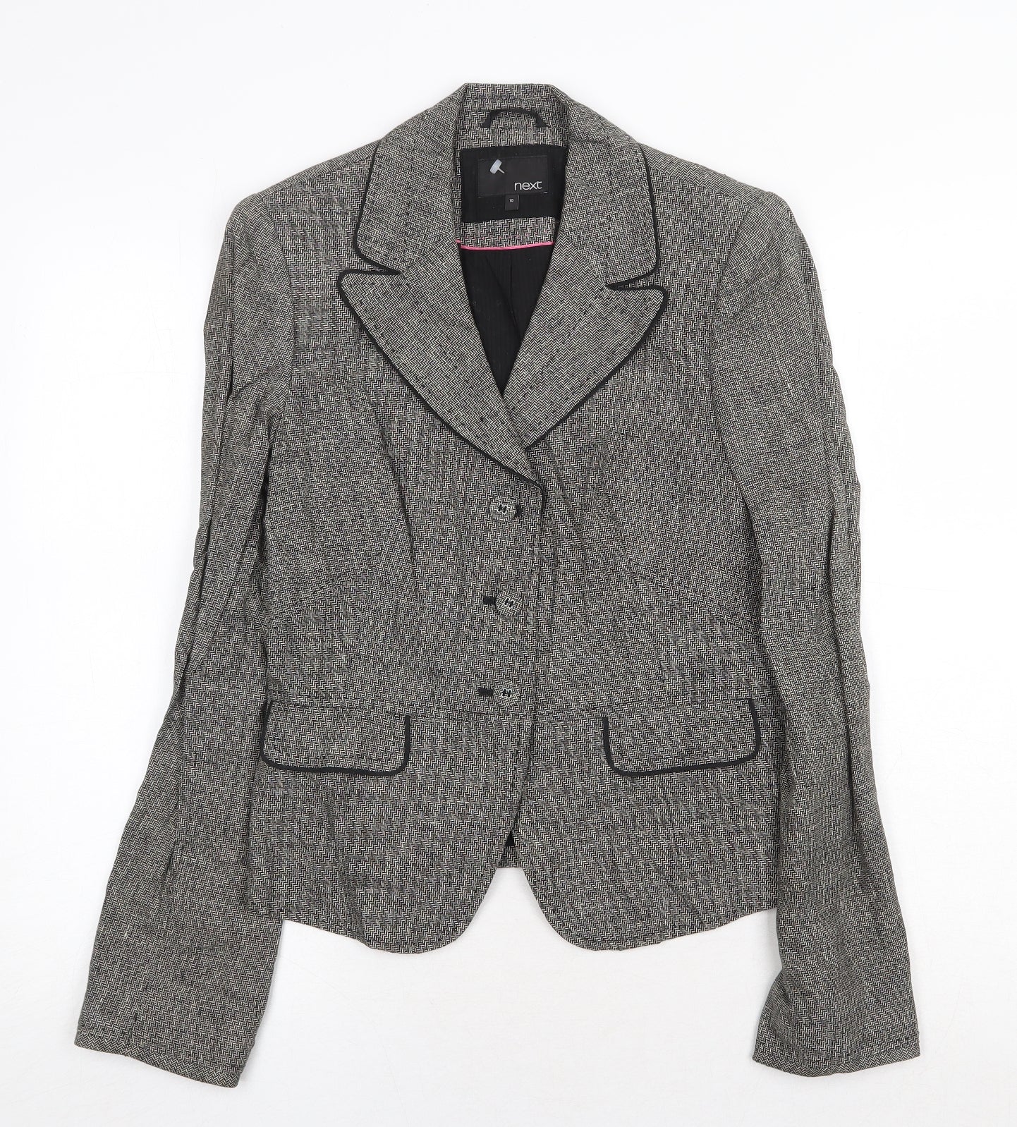 NEXT Womens Grey Geometric Jacket Blazer Size 10 Button
