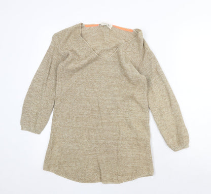 Next Womens Beige V-Neck Cotton Pullover Jumper Size 8
