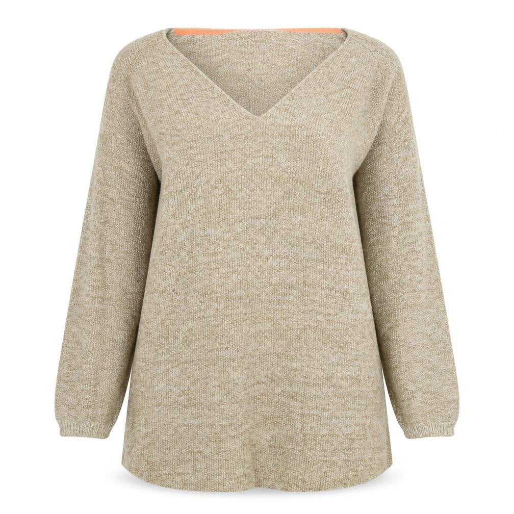NEXT Womens Beige V-Neck Cotton Pullover Jumper Size 8