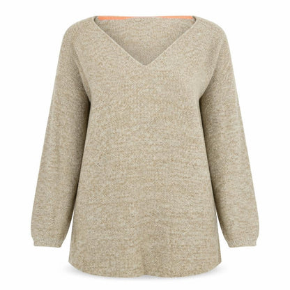 Next Womens Beige V-Neck Cotton Pullover Jumper Size 8