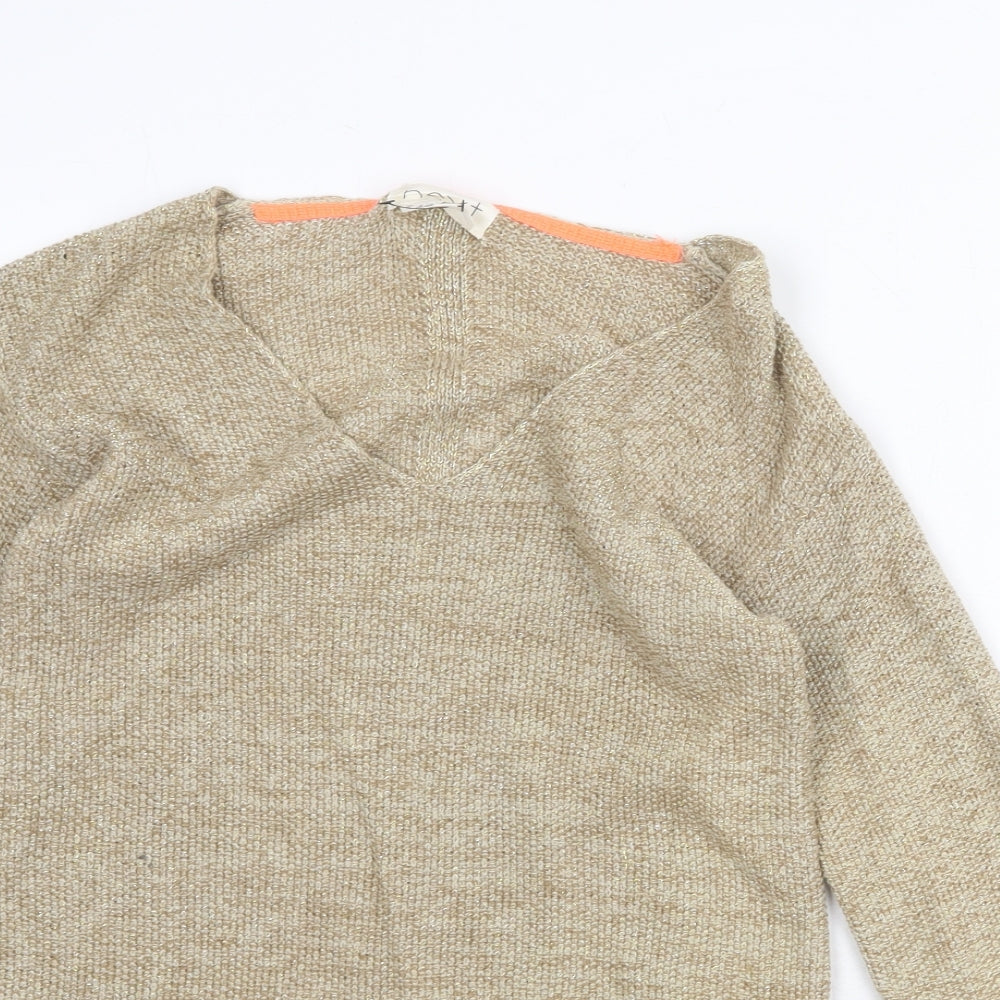 NEXT Womens Beige V-Neck Cotton Pullover Jumper Size 8