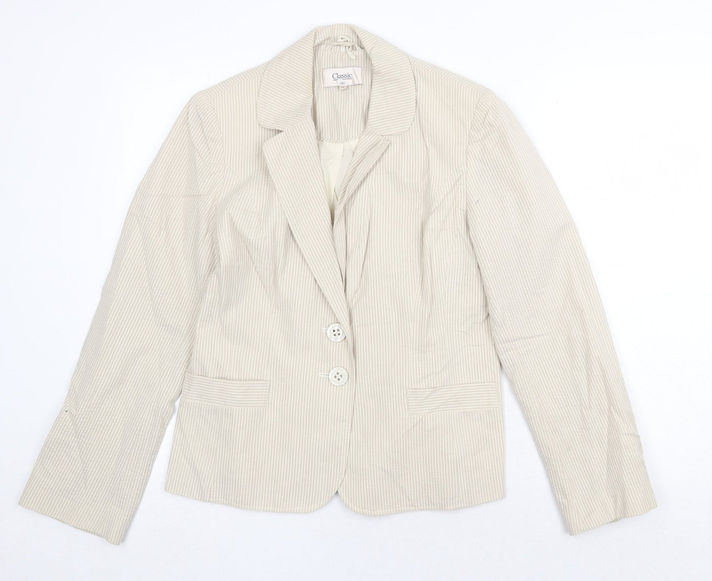 Marks and Spencer Womens Beige Striped Jacket Blazer Size 10 Button