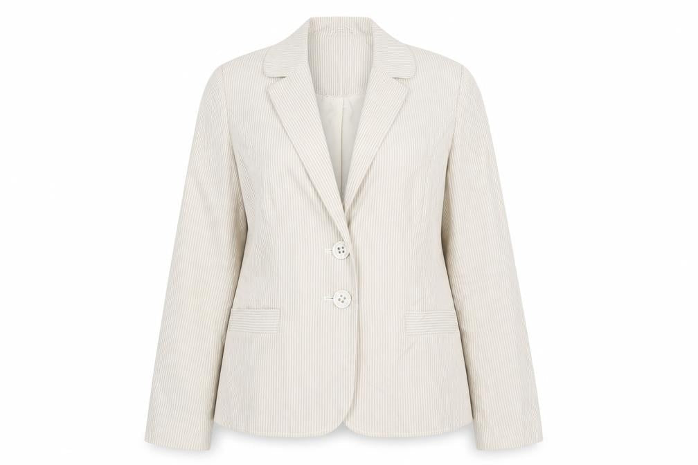 Marks & Spencer Womens Beige Striped Jacket Blazer Size 10 Button