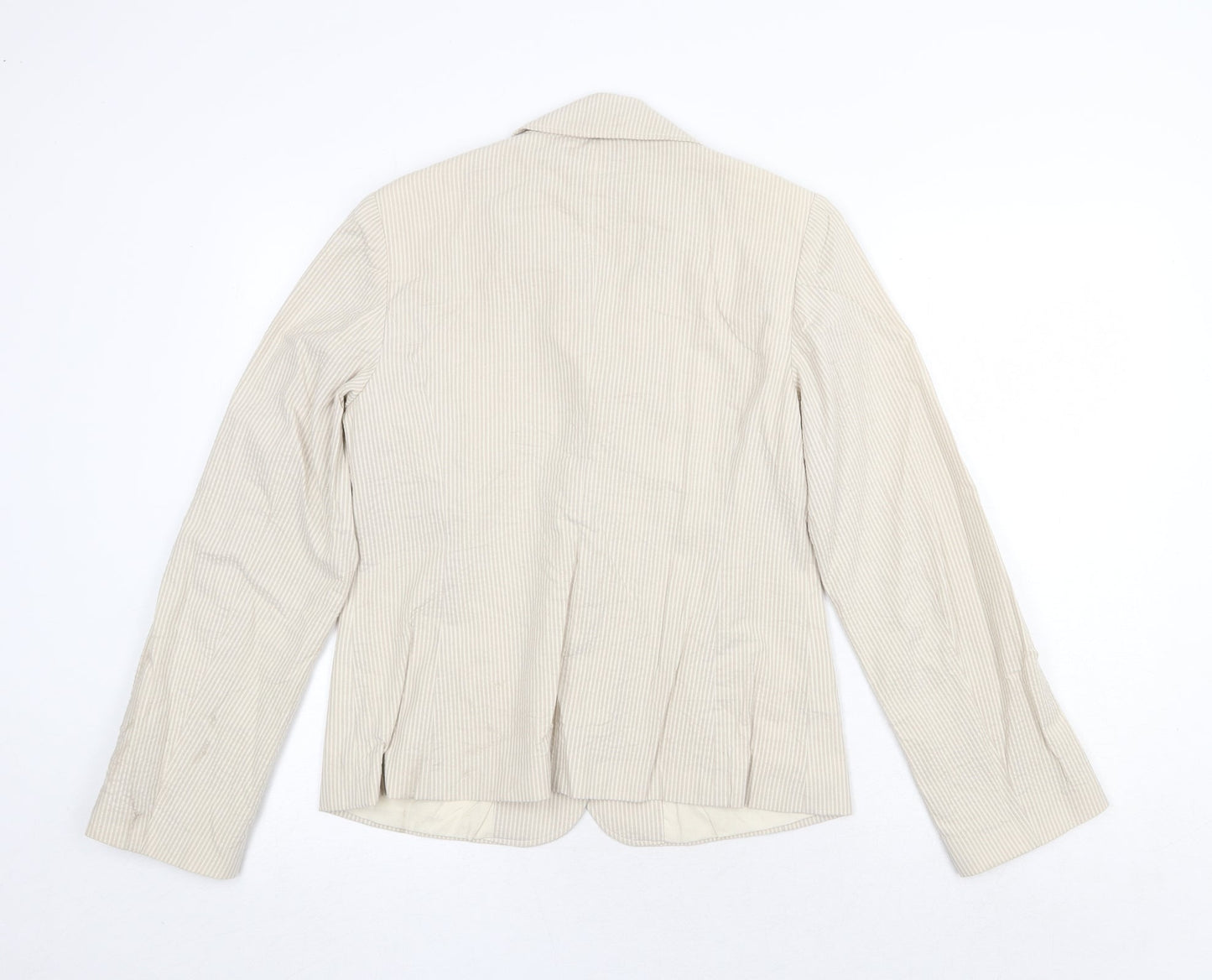 Marks and Spencer Womens Beige Striped Jacket Blazer Size 10 Button