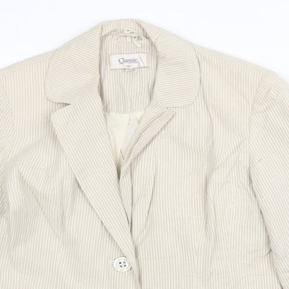 Marks & Spencer Womens Beige Striped Jacket Blazer Size 10 Button