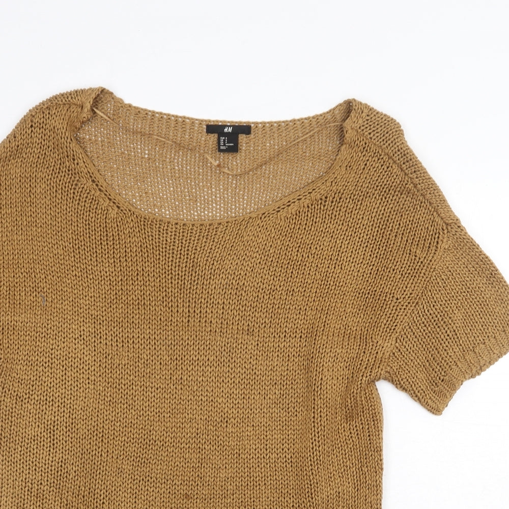 H&M Womens Yellow Boat Neck Acrylic Pullover Jumper Size S