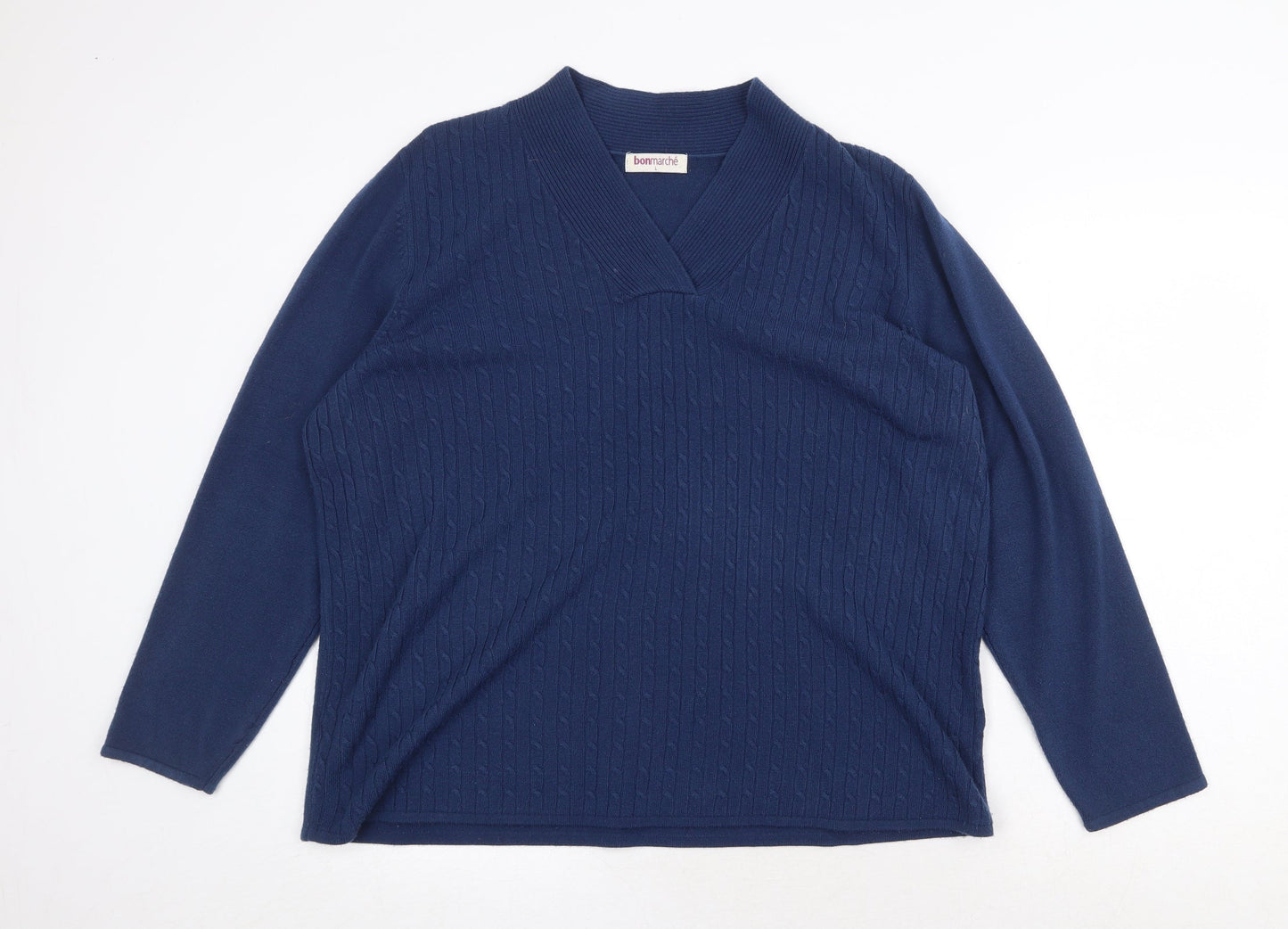 Bonmarché Womens Blue V-Neck Acrylic Pullover Jumper Size L