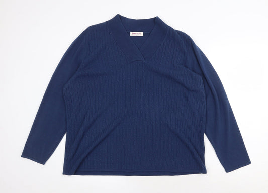 Bonmarché Womens Blue V-Neck Acrylic Pullover Jumper Size L
