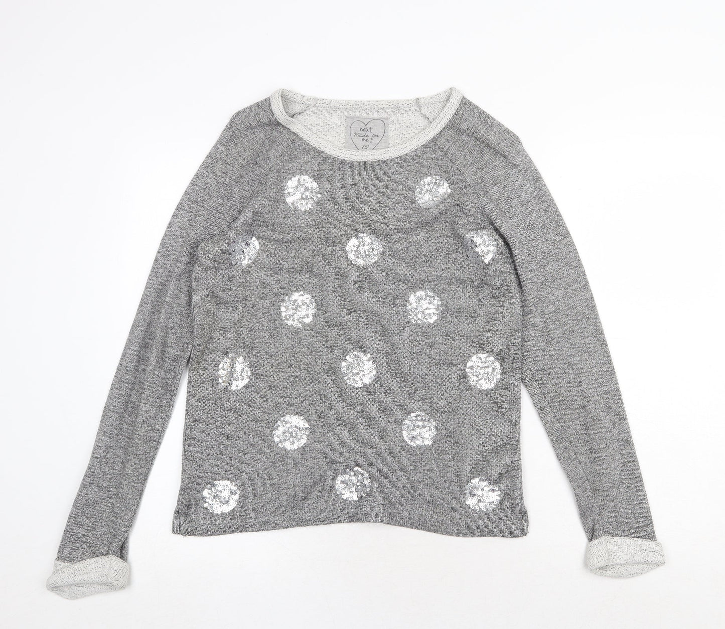 NEXT Womens Grey Round Neck Polka Dot Cotton Pullover Jumper Size 12